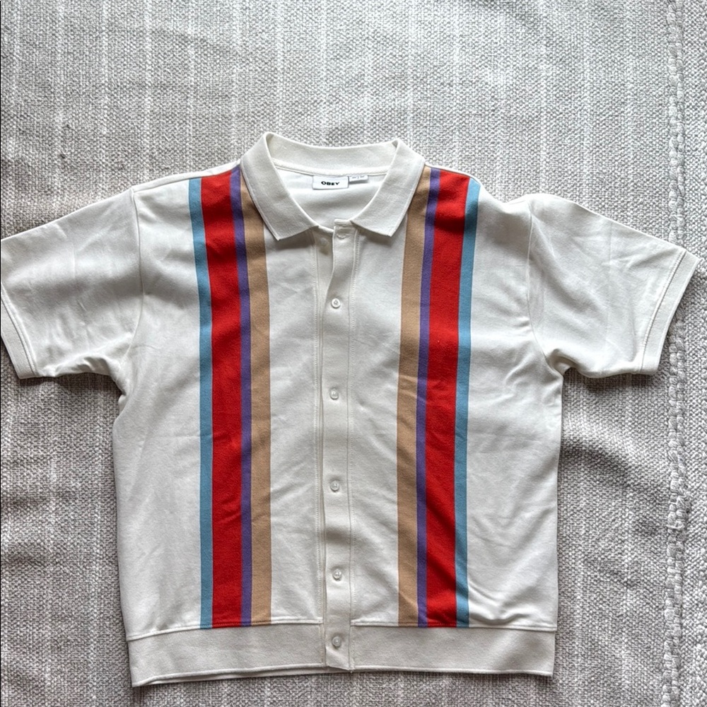 Obey Retro Button Down Shirt Casual Knit- Sz L
